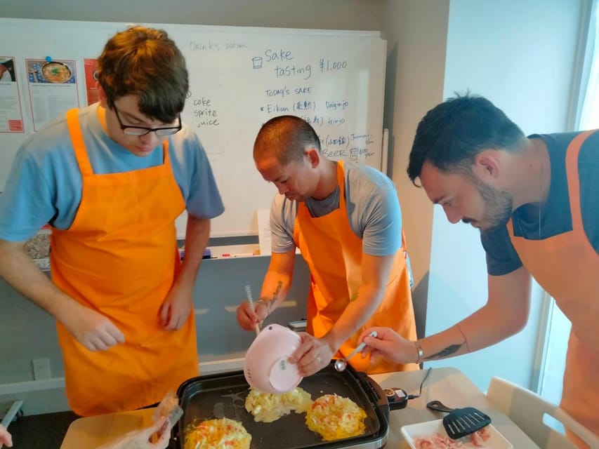 Okonomiyaki or Ramen&Gyoza Class with Local Shop Tour - The kitchen session: okonomiyaki and yakisoba, or takoyaki