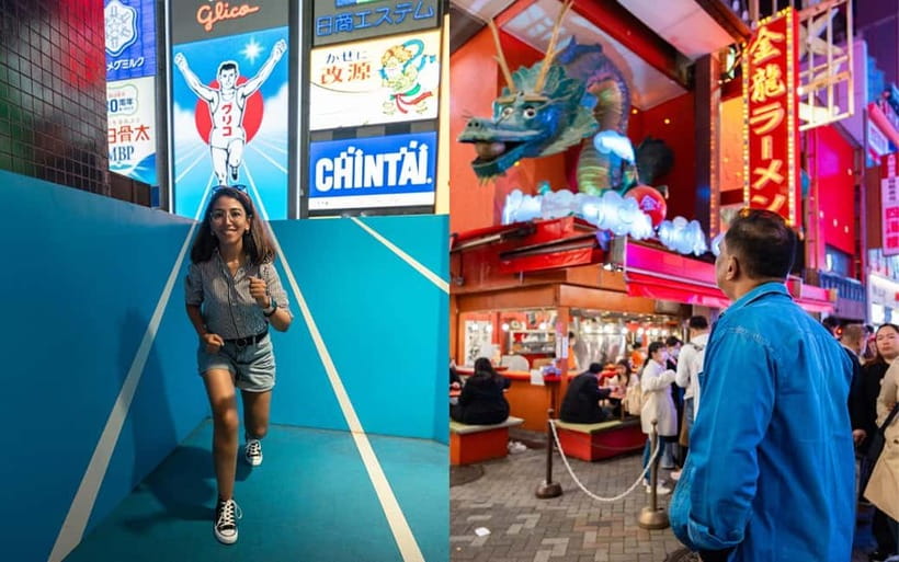 Osaka: Private Vibrant Nighttime Photoshoot (Dotonbori) - Glico Sign and Ebisubashi Bridge, your neon photo anchors